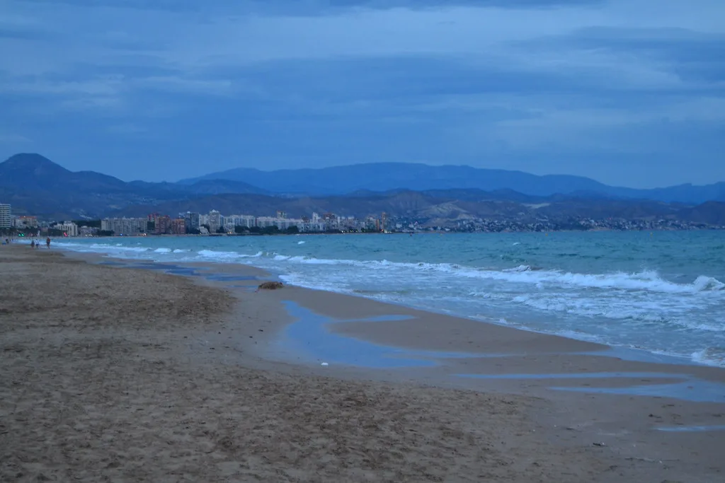 The wide sandy stretch of San Juan Beach near Alicante on the Costa Blanca