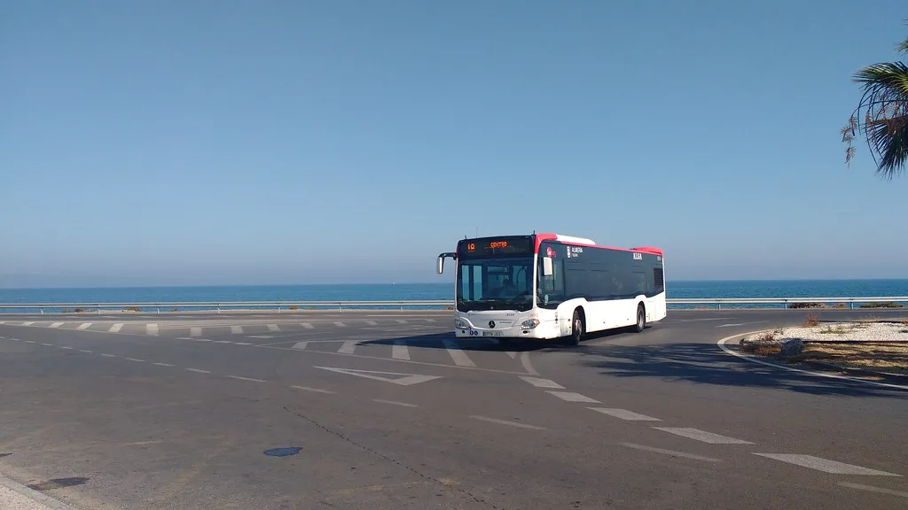 Street scene in Almeria, Spain, where the Surbus city bus network operates