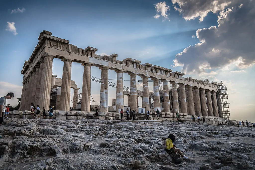 The Parthenon temple atop the Acropolis in Athens, reached from Acropolis metro station on Line 2