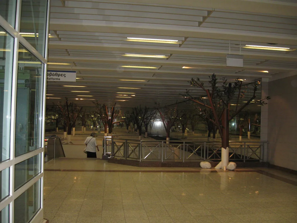 Platform inside an Athens Metro station showing the modern underground network that links the city's three lines