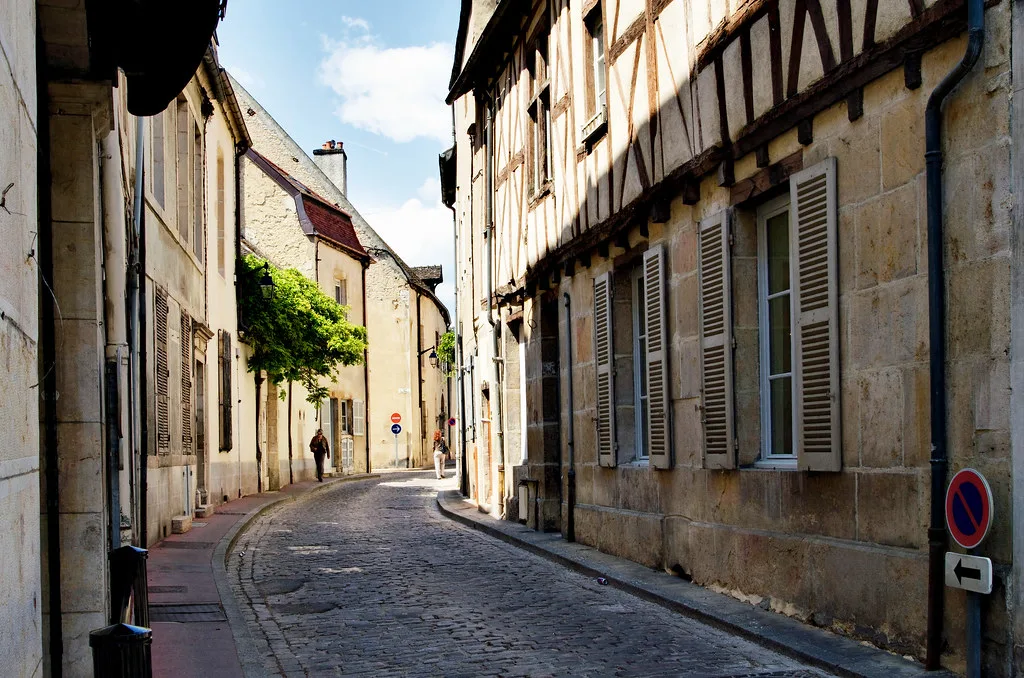 A narrow street in Beaune's old town, where parking just outside the centre means a short walk in