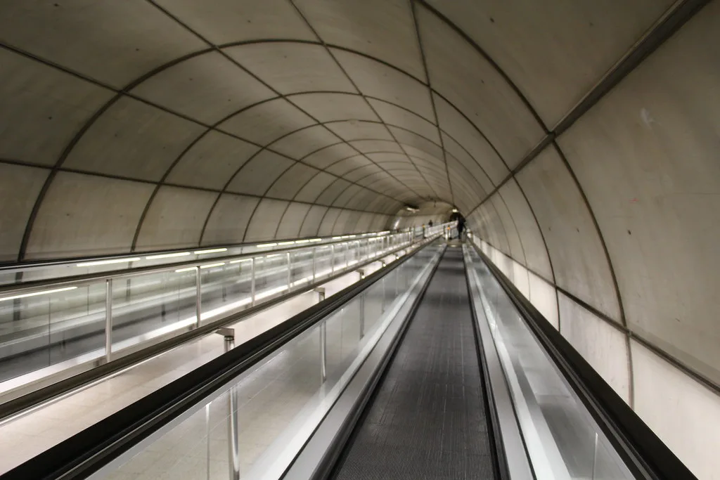 The platform and curved canopy of Casco Viejo metro station in Bilbao