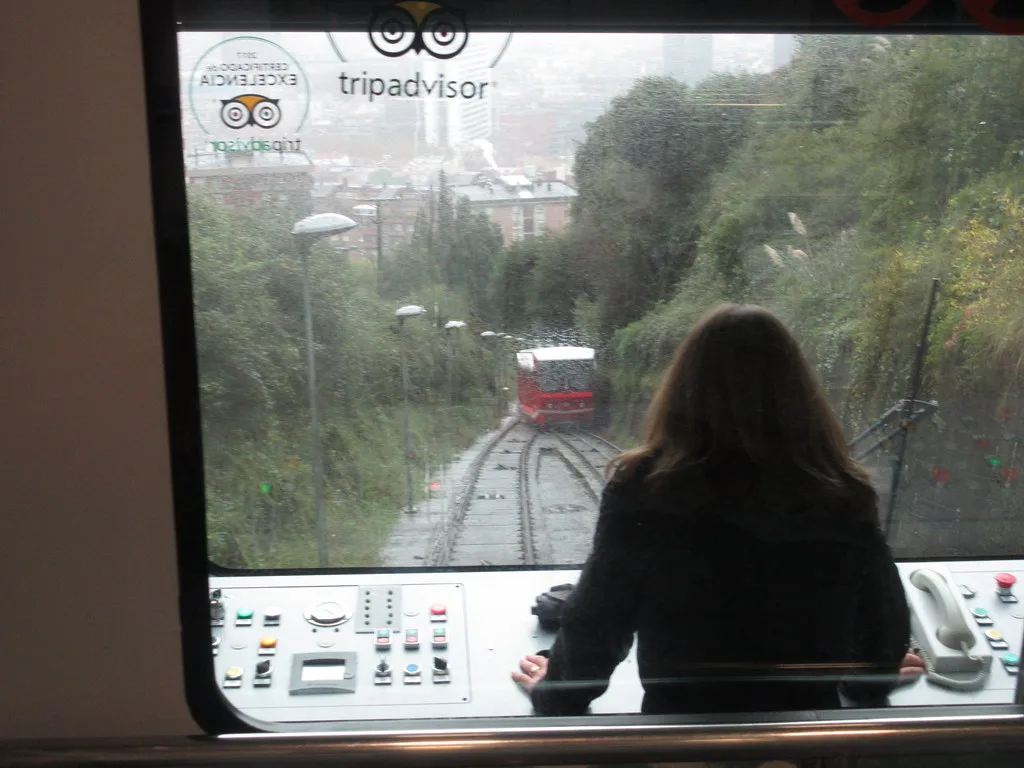 The historic Artxanda funicular climbing the hillside above Bilbao