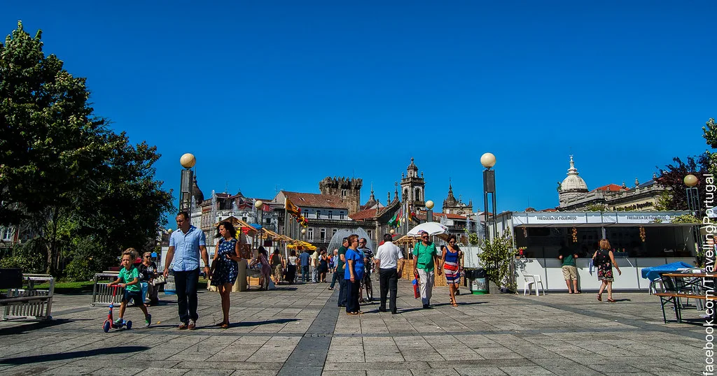 Historic pedestrian street in the center of Braga, Portugal