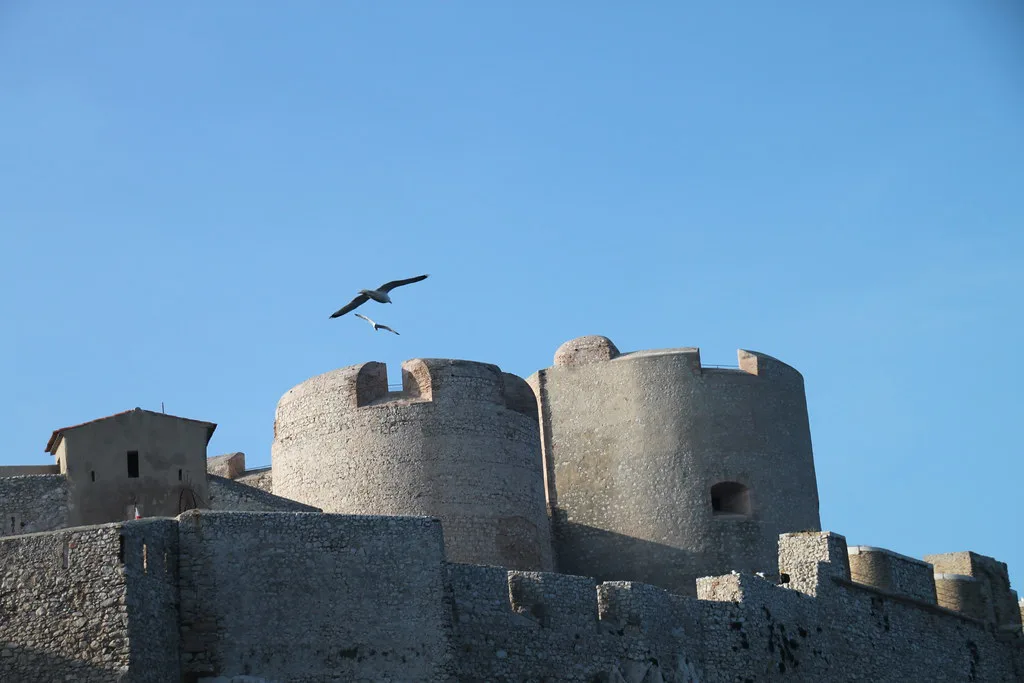 The island fortress of Chateau d'If seen from the water off Marseille