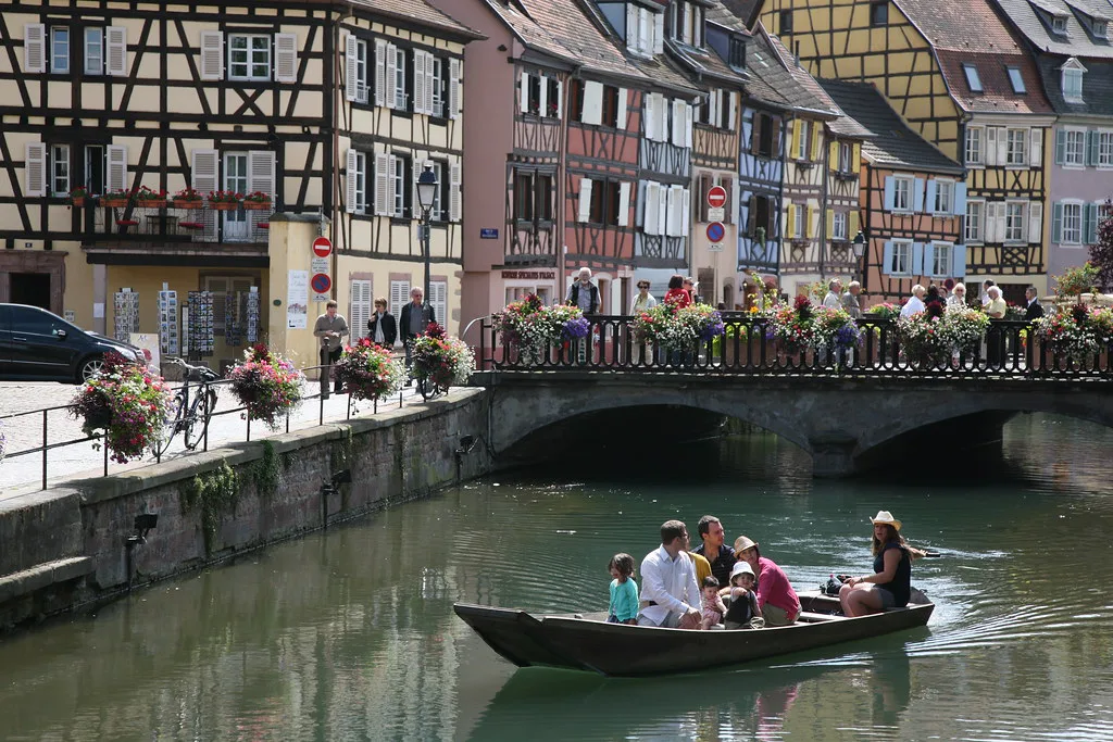 Colmar's Little Venice quarter with half-timbered houses lining a canal