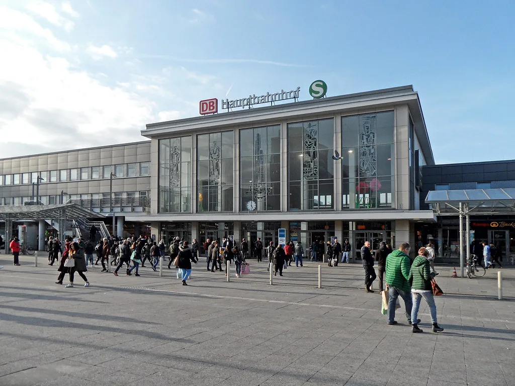 The 1952 reception building of Dortmund Hauptbahnhof, the central hub for S-Bahn and regional trains