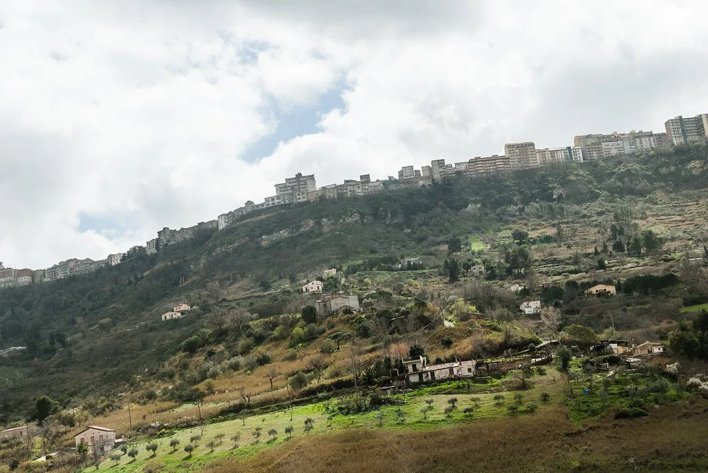 Historic stone streets and Baroque buildings in the old town of Enna, central Sicily