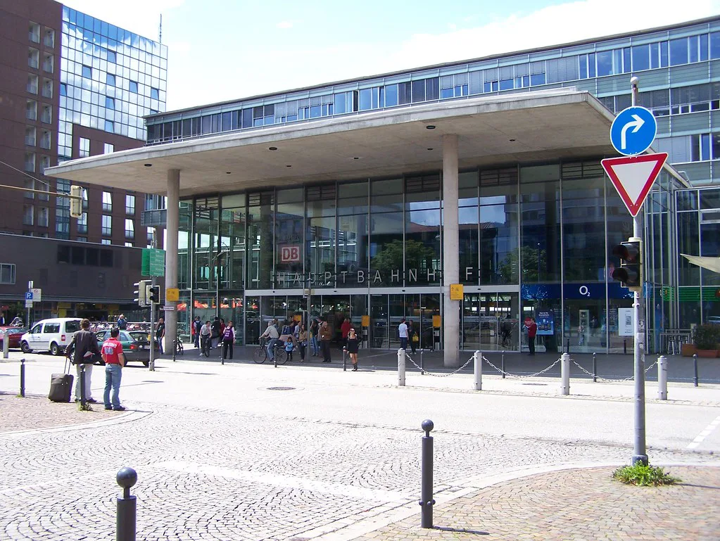 The exterior of Freiburg Hauptbahnhof, the city's main train station
