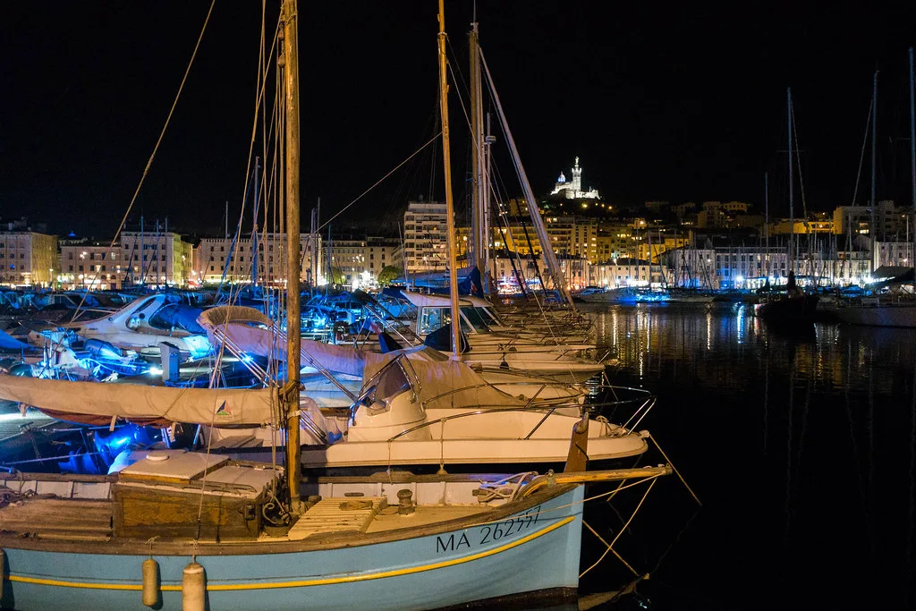 The Vieux-Port waterfront in Marseille where the Le Bateau Frioul-If ferry departs for the Frioul Islands