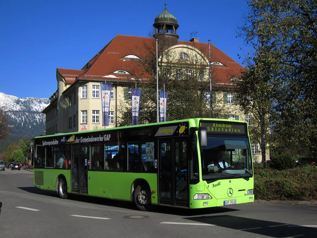 A local Ortsbus town bus on a street in Garmisch-Partenkirchen
