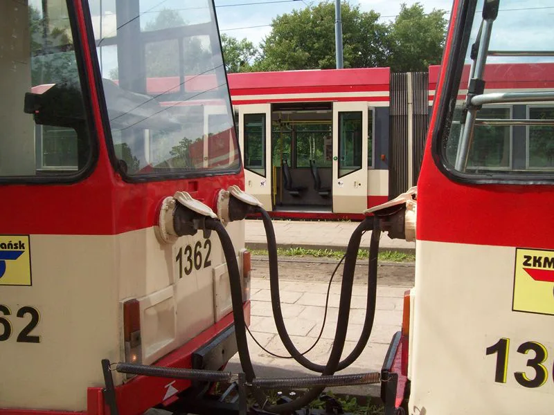 A ZTM tram on the street in central Gdansk