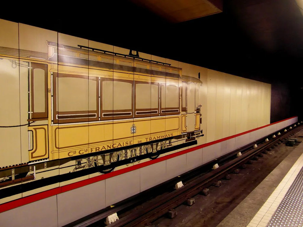 A Marseille RTM tram at a street-level stop in the city centre