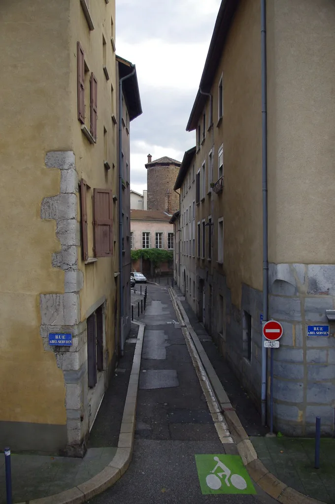 A bicycle-only path sign on a flat cycling lane in Grenoble, France