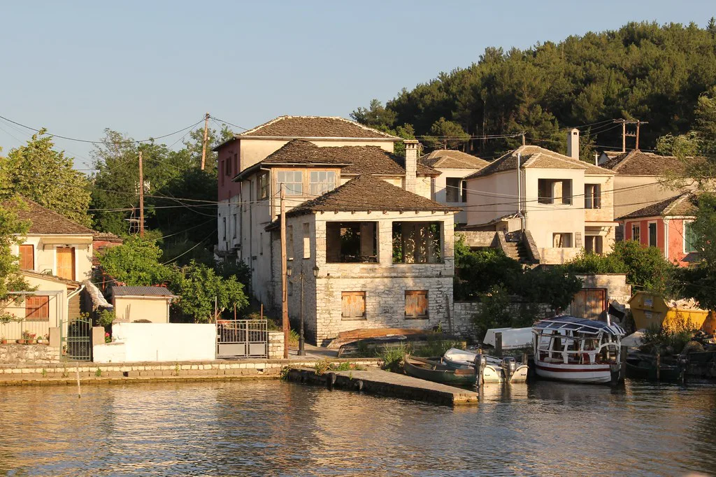 View across Lake Pamvotis toward Ioannina island, reached by passenger boat
