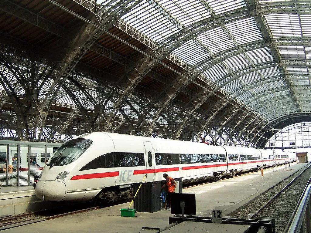 A high-speed train at Leipzig station, where the S-Bahn Mitteldeutschland links the city centre with the wider region