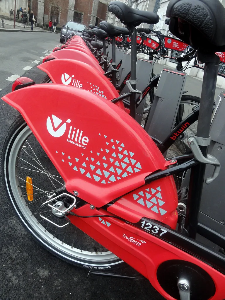 A V'Lille public bike-share rack in Lille, part of the city's secure cycle parking network
