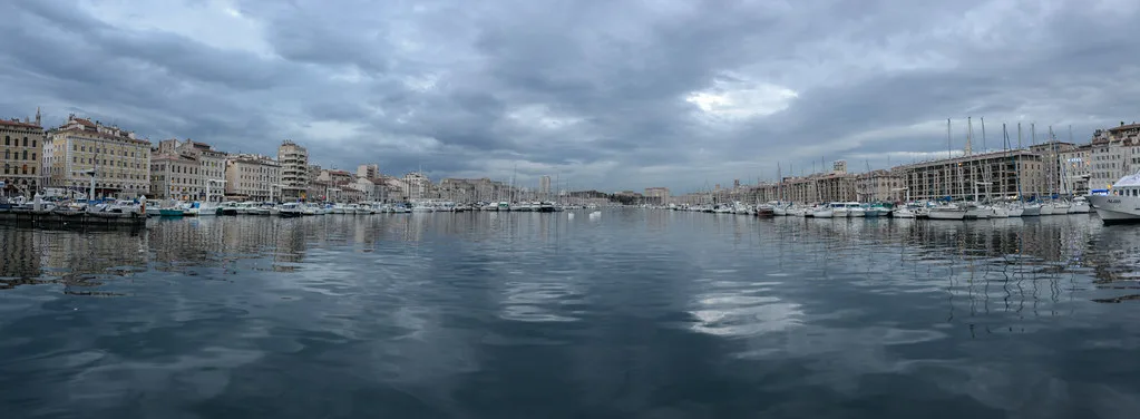 Boats moored in Marseille's Vieux-Port (Old Harbour) near the ferry boat crossing