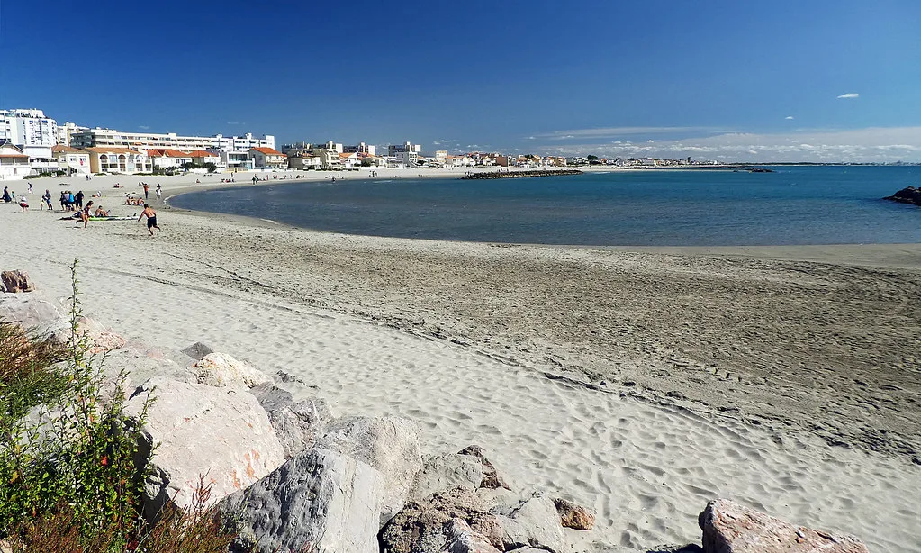 The sandy shoreline of Carnon Plage near Montpellier on the Mediterranean coast