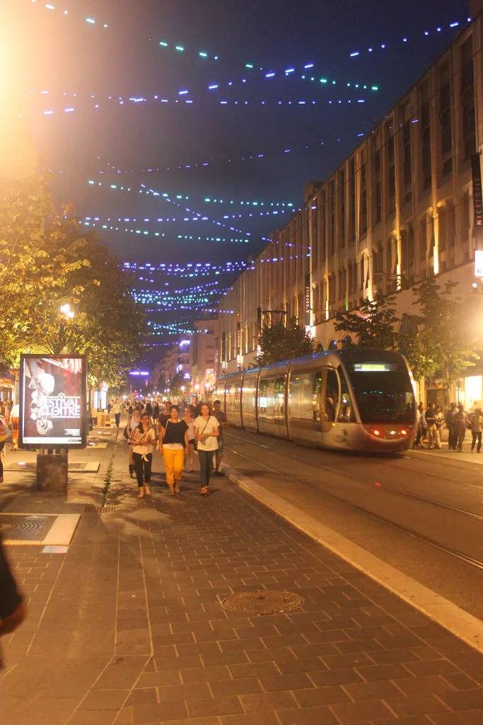 A Lignes d'Azur tram on the streets of Nice, France