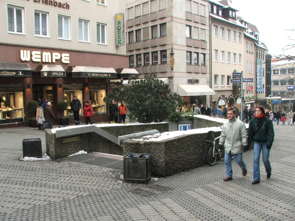 Entrance to the Lorenzkirche U-Bahn station in central Nuremberg