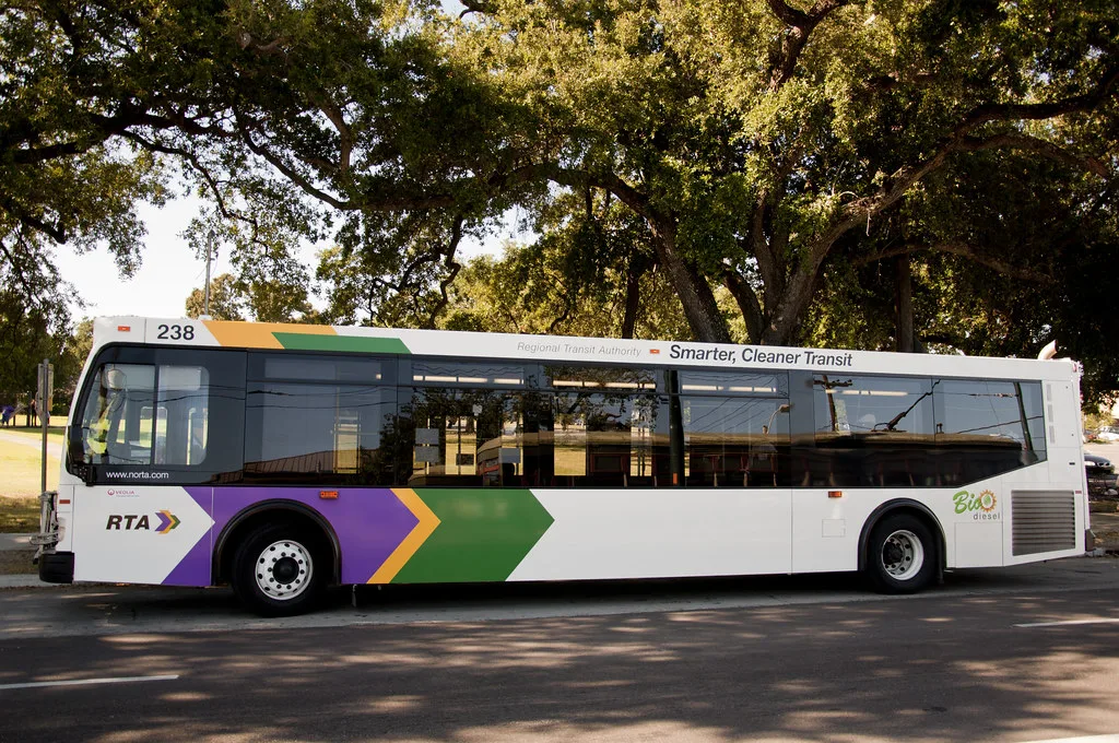 An RTA public transit bus serving a New Orleans route