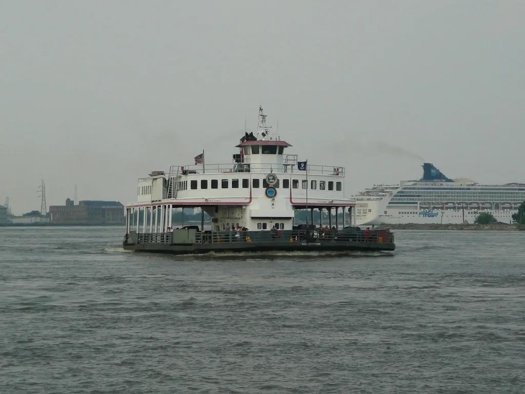 The Algiers Point ferry crossing the Mississippi River in New Orleans