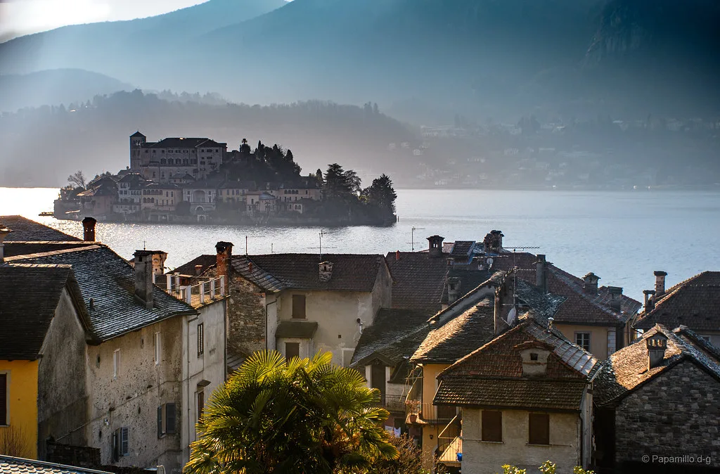The Basilica di San Giulio and monastery rising above the water on Isola San Giulio