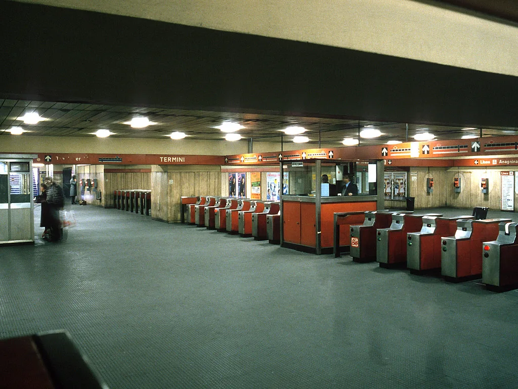 A metro station entrance in Rome, the kind of transit hub served by edge-of-city Park and Ride lots