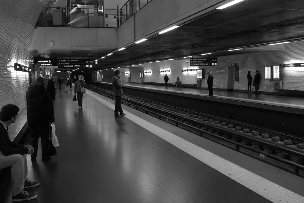 An underground metro station platform in a European city