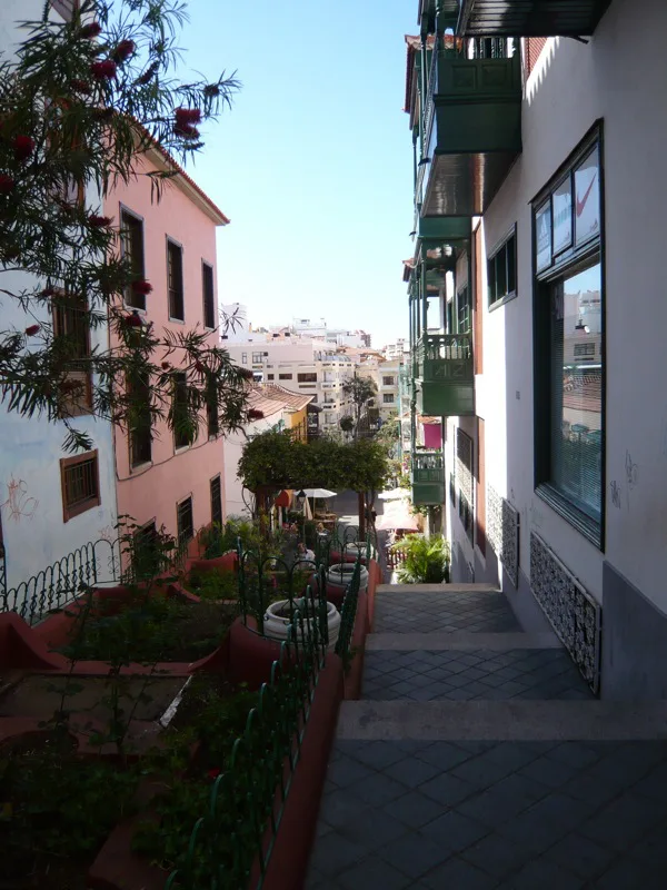 A colourful street scene in the town of Puerto de la Cruz, Tenerife