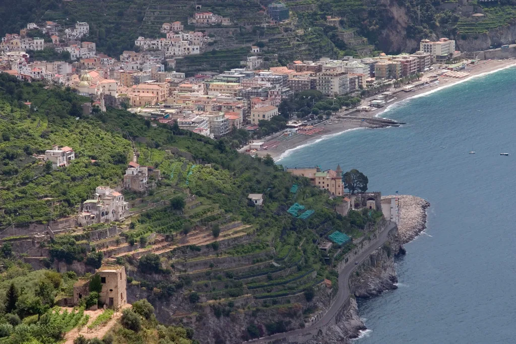 Narrow winding road climbing up to Ravello above the Amalfi Coast