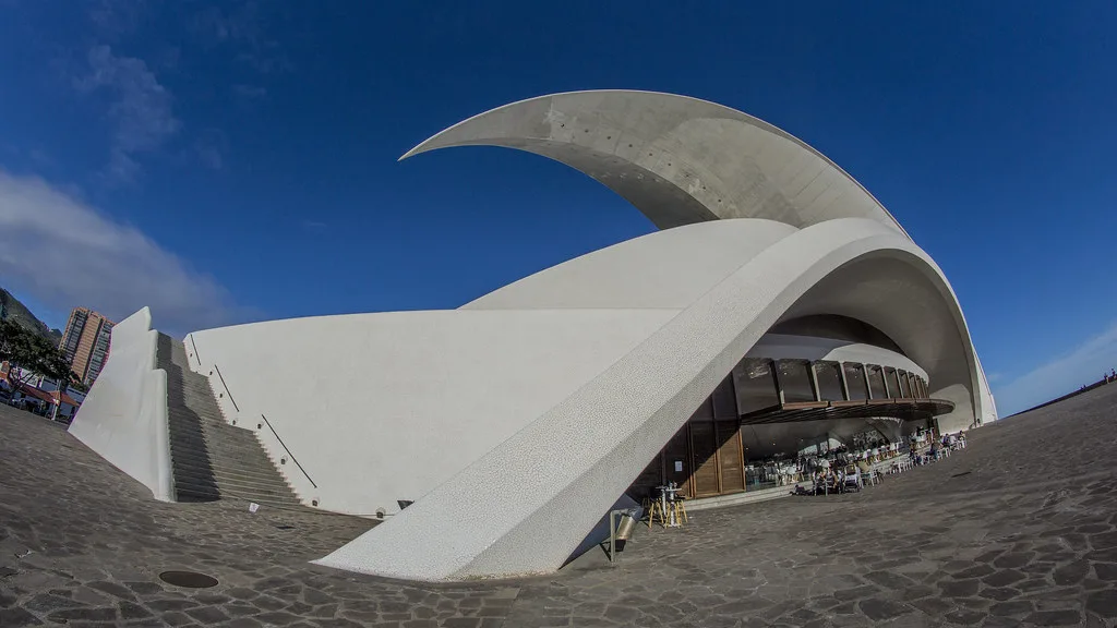 The white wing-shaped Auditorio de Tenerife on the waterfront in Santa Cruz de Tenerife