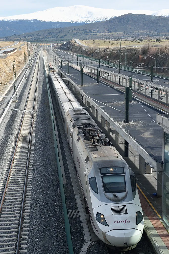 High-speed AVE train at the Segovia-Guiomar railway station platform
