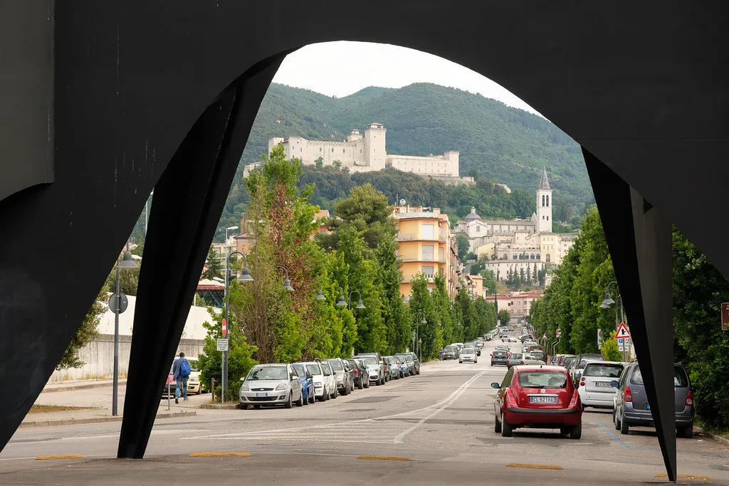 Spoleto railway station in the flat lower town, the arrival point for trains and urban buses