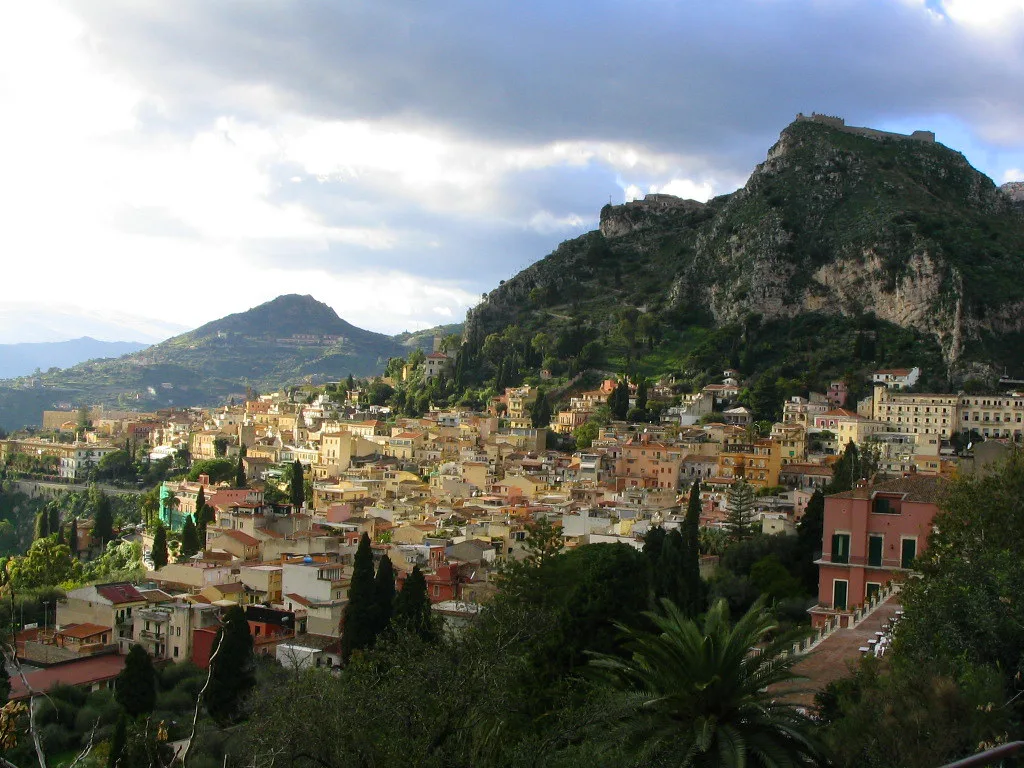 A public bus on a street in Taormina, Sicily