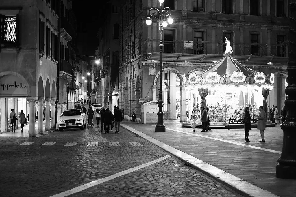 A historic street in Treviso's pedestrian-friendly old town, inside the ZTL limited-traffic zone