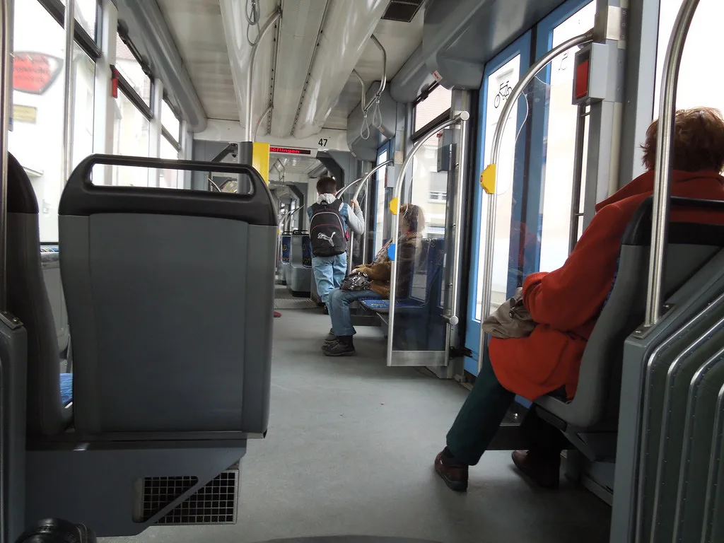 A tram (Straßenbahn) on the line that connects Ulm's Park and Ride lots to the city centre