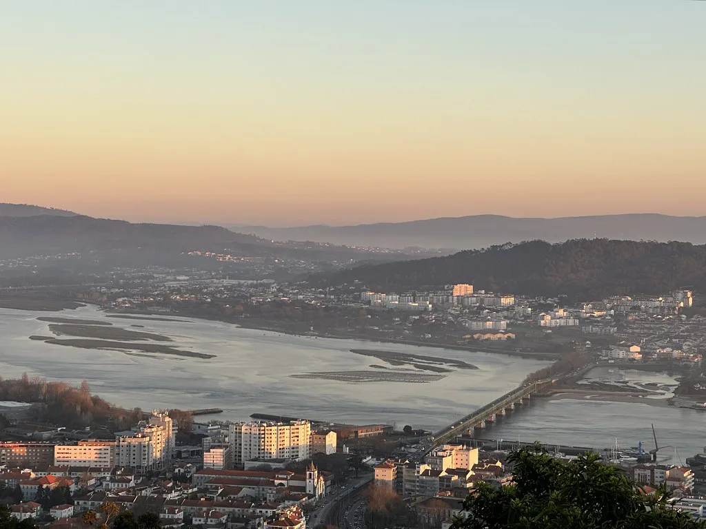 Viana do Castelo riverfront on the Lima River with the Ponte Eiffel bridge near the free parking lots