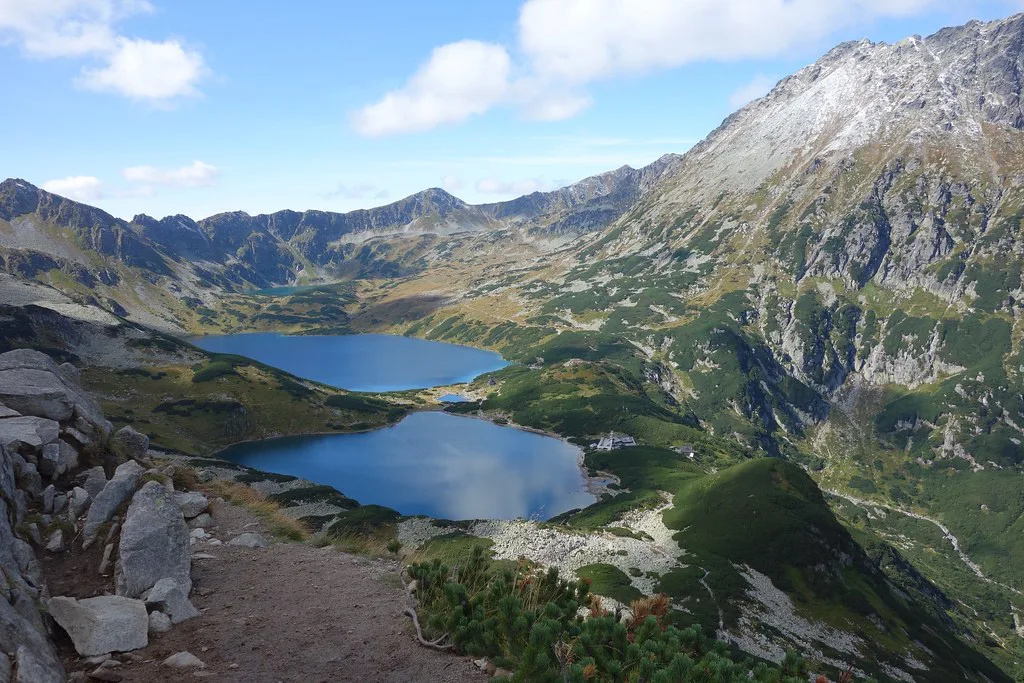 The mountain-ringed Morskie Oko lake near Zakopane, reached by minibus to the Palenica Białczańska trailhead